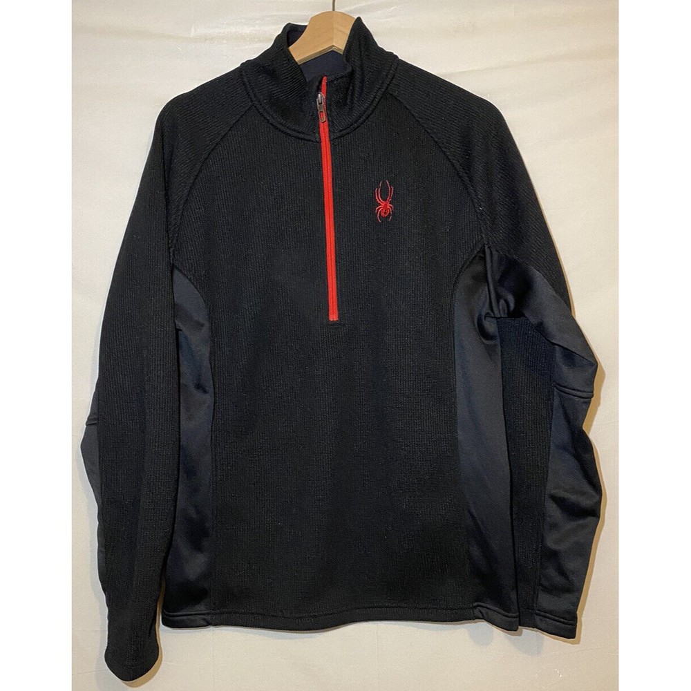 Spyder 1/4 Half Zip Sweater Men Size Medium Black Red 100% Polyester